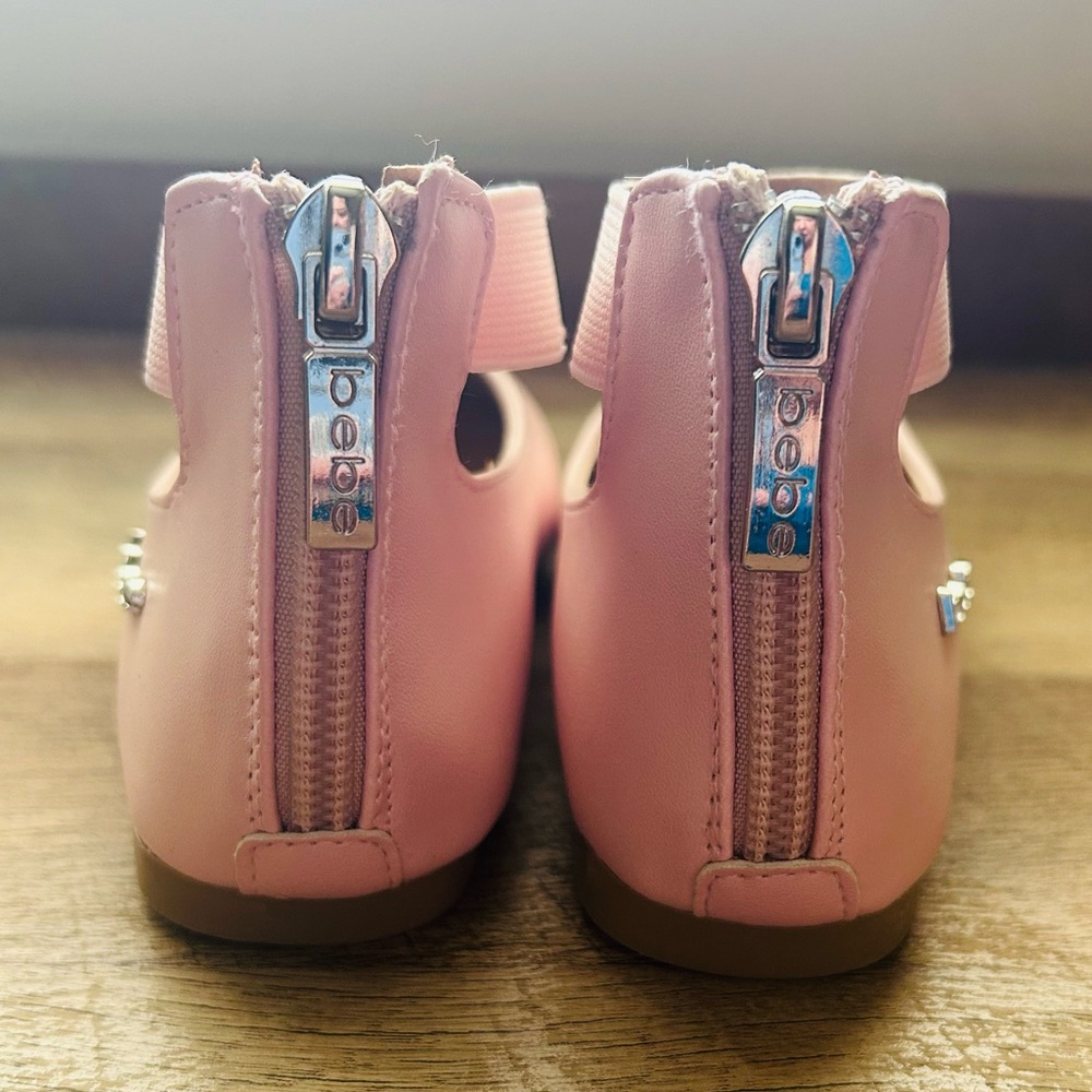 Bebe Girls Pink Shoes Ballet Flats with Rhinestone Studded Ankle straps,Size 10 - Picture 5 of 10